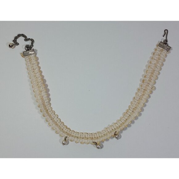 Crochet Faux Pearl Necklace Vintage 11in Choker 1990s 2000s Retro White - Picture 3 of 3